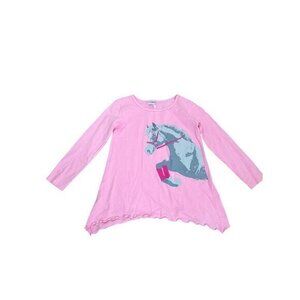 C.W.D. Kids Pink Asymmetrical Long Sleeve Tunic With Horse Graphic Size 7/8